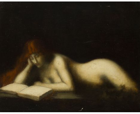 JEAN-JACQUES HENNER (ZUGESCHR.)1829 Elsass - 1905 ParisDIE LESENDE Öl auf Leinwand. 33 x 41 cm (R. 47 x 55 cm). Verso: auf de