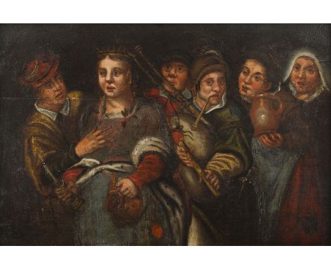 FLÄMISCHE SCHULE DES 17. JH.BAUERNHOCHZEIT Öl auf Eichenholztafel. 33 x 48 cm (R. 44 x 60 cm). Verso: Reste eines alten Papie
