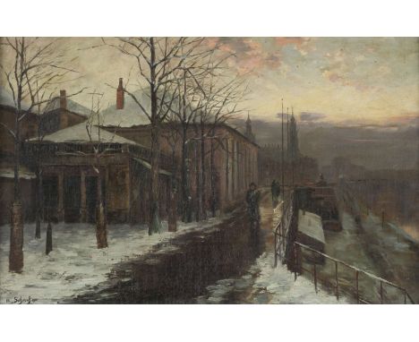 DRESDNER IMPRESSIONISTtätig Anfang 20. JhWINTERLICHE STRASSENANSICHT IN DRESDEN Öl auf Leinwand. 32 x 47 cm (R. 50 x 66 cm). 