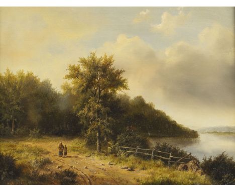 DEUTSCHER LANDSCHAFTSMALERTätig 2. Hälfte 19. Jh.SEE LANDSCHAFT Öl auf Holz. 30 x 40 cm (R. 47 x 57 cm). Bezeichnet und datie