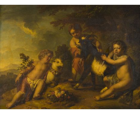 GÉRARD D. Ä. HOET22. August 1648 Zaltbommel - 2. Dezember 1733 Den HaagPASTORALE Öl auf Eichenholztafel. 37,5 x 51 cm (R. 53,