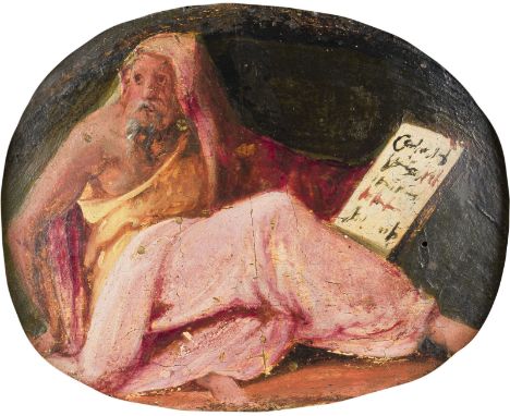 NORDITALIENISCHE SCHULE DES 16.JH.WAHRSCHEINLICH STUDIE EINES PROPHETEN Öl-Tempera auf Pappelholztafel (oval). 13 x 18 cm (R.