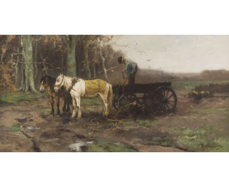 JOHAN FREDERIK CORNELIUS SCHERREWITZ1868 Amsterdam - 1951 HilversumKARTOFFELERNTE Öl auf Leinwand. 41 x 81 cm (R. 55 x 94 cm)