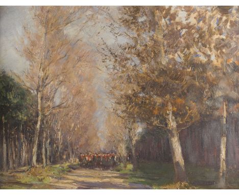 RUDOLF SCHRAMM-ZITTAU1874 Zittau - 1950 EhrwaldDIE PARFORCEJAGD Öl auf Leinwand. 60 x 80 cm (R. 81 x 101 cm). Signiert unten 