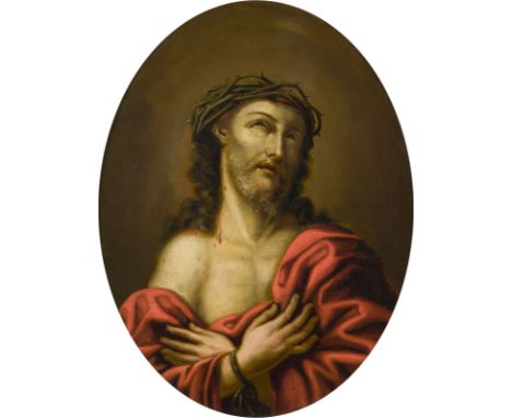 ITALIENISCHE SCHULE DES 17. JH.ECCE HOMO Öl auf Kupfertafel ) (hochoval). 37,5 x 30 cm (R. 47 x 39 cm). Part. min. altrest. R