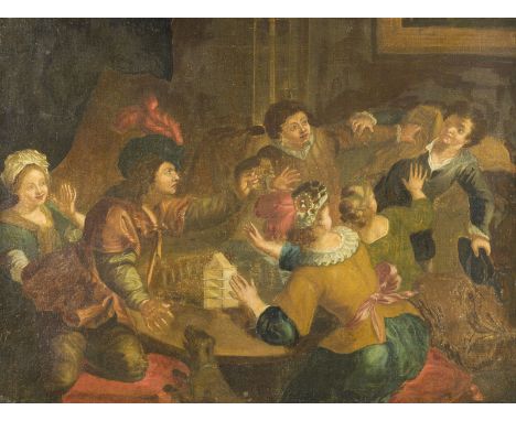 WAHRSCHEINLICH FRANZÖSISCHE SCHULE DES 18. JH.DAS KARTENHAUS Öl auf Leiwand (doubl.). 56 x 74 cm (R.74 x 93 cm). Part. altres