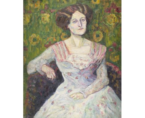 KÜNSTLER DER WIENER SEZESSIONtätig Anfang 20. JhPORTRAIT EINER DAME IM SESSEL, 1909 Öl auf Leinwand, Ränder doubliert. 89 x 7
