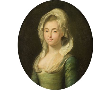 DEUTSCH-NIEDERLÄNDISCHE SCHULE DES 18. JH.PORTRAIT EINER JUNGEN DAME MIT SPITZENHAUBE Öl auf Leinwand (doubl.). 54,5 x 46 cm 