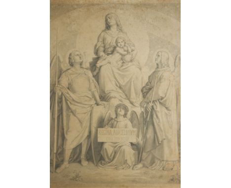 JOSEF VON FÜHRICH1800 Kratzau - 1876 Wien'REGINA ANGELORUM ORA PRO NOBIS' (1850) Bleistift auf festem Papier. BM 76 x 57,5 cm