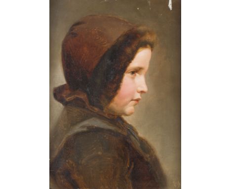OTTO KNILLE1832 Osnabrück - 1898 UntermaisPORTRAIT EINES MÄDCHENS MIT PELZMÜTZE, 1850 Öl auf Leinwand. 42 x 29 cm (R. 48 x 36