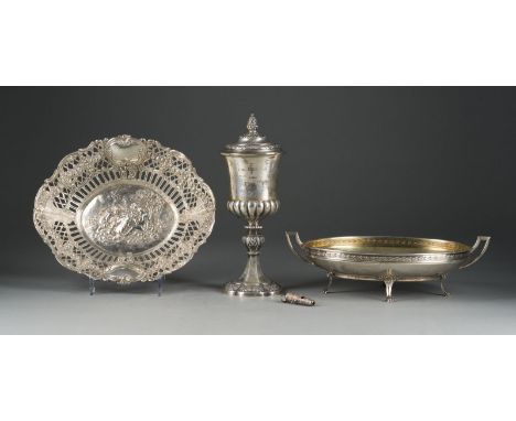 ZWEI SCHALEN, KELCH UND PFEIFE Deutsch, u.a. Freiburg/Wertheim, Friedrich Lodholz/L. Jan, zw. 1900-1936/vor 1850/20. Jh. Silb
