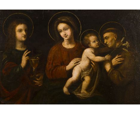 ITALIENISCHE SCHULE IM UMKREIS VON BERNADINO LUINISeptember 1482 Runo - Juli 1532 MailandHEILIGE FAMILIE MIT DER JUNGFRAU UND