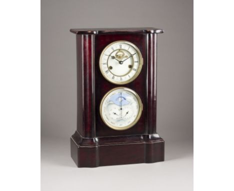 TISCHUHR MIT KALENDARIUM um 1870/80 und später Holz, dunkel gebeizt, Messing, Glas, Email, Stahl, Metall. 46,5 x 31 x 15 cm. 