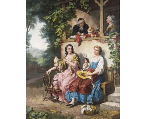 HERMANN WERNER1816 Samswegen - 1905 DüsseldorfNACHMITTAGSSZENE Öl auf Leinwand. 79 x 62 cm. Signiert unten rechts. Part. rest