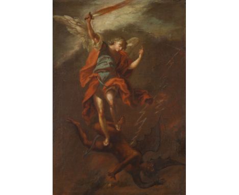 JOSEPH VON FÜHRICH (ATTR.)1800 Kratzau/Böhmen - 1876 WienERZENGEL MICHAEL Öl auf Leinwand, doubliert. 75 x 52 cm (R. 89 x 67 