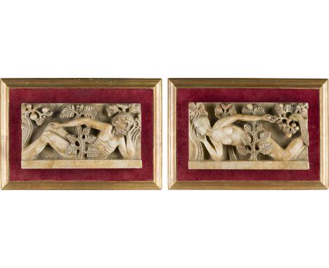 GISLEBERTUS (FRANZÖSISCHER BILDPLASTIKER IM 12. JAHRHUNDERT)(Nachfolger)PAAR RELIEFS 'LIEGENDER ADAM UND EVA VON AUTUN' Wohl 