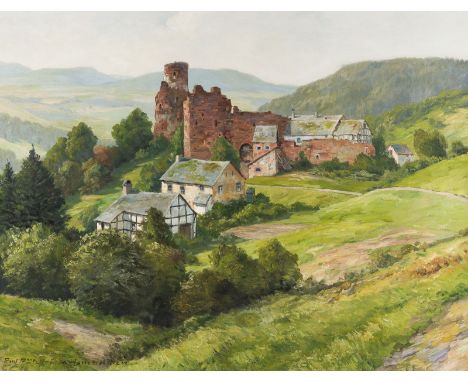PAUL PÜTZHOFEN-HAMBÜCHEN1879 - 1939 (tätig in Düsseldorf)EIFELLANDSCHAFT MIT BURGRUINE Öl auf Leinwand. 70,5 x 91 cm (R. 91 x