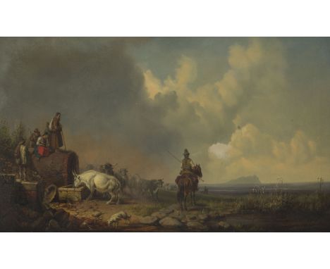 ANDREAS MARKO (UMKREIS)1824 Wien - 1895 TivoliBÜFFELHERDE IN DER RÖMISCHEN CAMPAGNA, 1855 Öl auf Leinwand, doubliert. 45 x 73