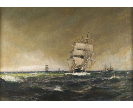 FRIEDRICH EMIL NEUMANN1842 Pojerstieten - 1903 KasselBARKSCHIFF AUF HOHER SEE Öl auf Leinwand. 47 × 65 (R. 66 x 85 cm). Signi