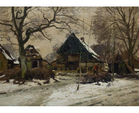 HEINRICH HERMANNS1862 Düsseldorf - 1942 ebendaWINTERHOF Öl auf Leinwand. 45 x 61 cm (R. 59 x 75 cm). Signiert unten rechts 'H