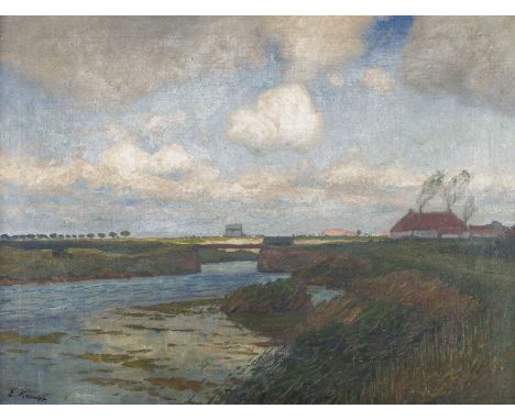 EUGEN KAMPF1861 Aachen - 1933 DüsseldorfAM BACHUFER Öl auf Leinwand. 61 x 80 cm (R. 67 x 87 cm). Signiert unten links. Krakel