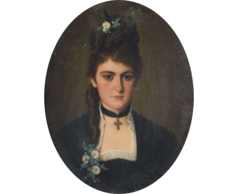 JOSEF BÜCHE1848 Wien - 1917 Linz-UrfahrPORTRAIT EINER DAME IM SCHWARZEN KLEID, 1877 Öl auf Leinwand. 63 x 50 cm (R. 103 x 88 