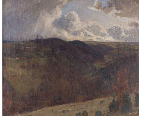 FRITZ VON WILLE1860 Weimar - 1941 DüsseldorfEIFELLANDSCHAFT MIT KLOSTER STEINFELD IN DER FERNE UNTER GEWITTERWOLKEN. 1906 Öl 