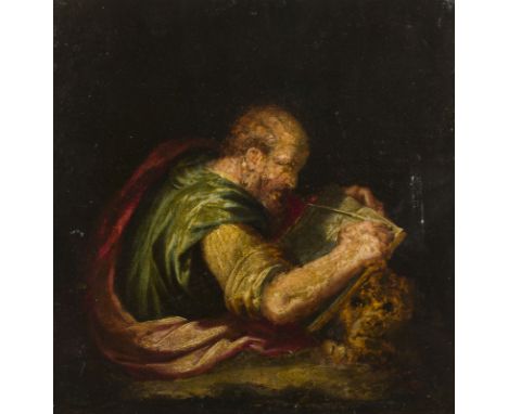 ITALIENISCHE SCHULE DES 16. JH.HEILIGER HIERONYMUS Öl auf Holztafel. 29,5 x 29,5 cm. Part. altrest., Altretuschen.  Provenien