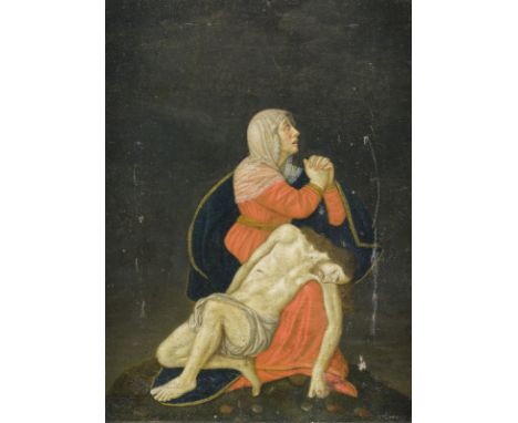 J.E. STRAUBTätig, um 1735BEWEINUNG CHRISTI Öl auf Leinwand auf Holztafel. 22 x 17 cm (R. 25,5 x 20,5 cm). Verso: Auf der Tafe