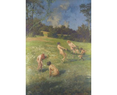 HANS KOBERSTEIN1864 Schulpforte - 1945 BerlinTANZENDE NYMPHEN UND FAUN IN EINER FRÜHLINGSLANDSCHAFT. 1919 Gouach auf Papier. 