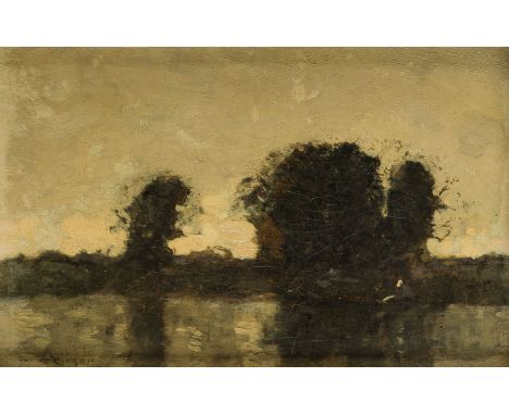 WILLIAM ALFRED GIBSON1866 - 1931Schottischer Maler, Nachfolger der Barbizon-Schule und der Malerei CorotLANDSCHAFT MIT BOOT Ö