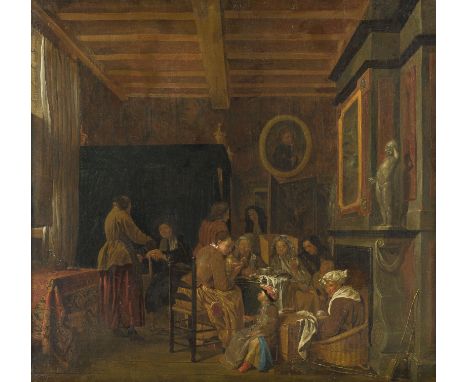 JAN JOSEF HOREMANS DER ÄLTERE1682 Antwerpen - 1759 EbendaINTERIEUR MIT FAMILIE BEI DER TEEPAUSE Öl auf Leinwand (doubl.). 59 