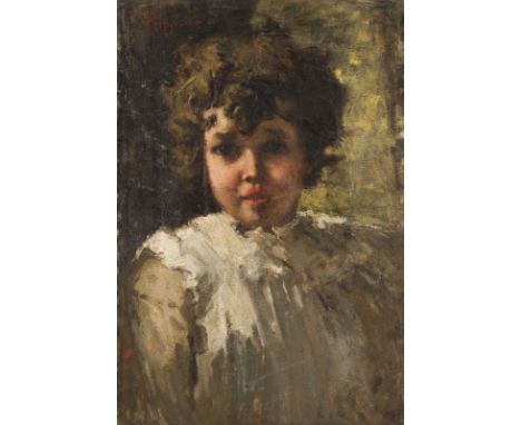 VIRGILLIO RIPARI1843 - 1902PORTRÄT EINES KINDES Öl auf Leinwand, doubliert. 51.5 x 35 cm (R. 69 x 53 cm). Signiert oben links