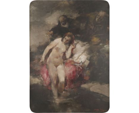 OSKAR LARSEN1882 Wien - 1972 ebendaSUSANNE IM BADE, 1917 Öl auf Leinwand. 96 x 69 cm (R. 119 x 92 cm). Signiert und datiert. 