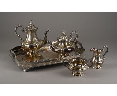 VIER-TEILIGES KAFFE-/TEE-KERNSTÜCK AUF TABLETT Deutsch/England, Heilbronn/Sheffield, Bruckmann&amp;Söhne/Albert J. Beardshaw 