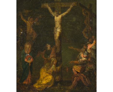 WOHL DEUTSCH-FLÄMISCHE SCHULE DES 17.JH.KREUZIGUNG Öl auf Leinwand auf Eichenholztafel maroufliert. 22,5 x 19 cm (R. 30 x 27,
