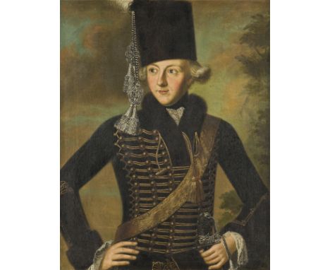 DEUTSCHER PORTRAITMALER DES SPÄTEN 18. JH.BILDNIS DES LUDWIG HERMANN LUCANUS IN DER UNIFORM EINES SCHWARZEN HUSAREN Öl auf Le