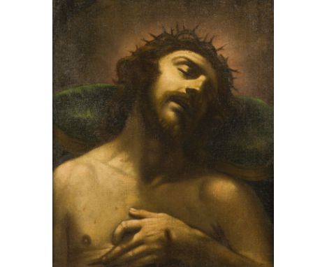 NEAPOLITANISCH-SPANISCHE SCHULE DES 17. JH.DER DORNENGEKRÖNTE CHRISTUS Öl auf Leinwand (doubl.). 59 x 50 cm (R. 86 x 76 cm). 
