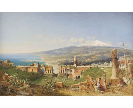 CHRISTIAN WILBERG1839 Havelberg - 1882 ParisBLICK VOM ANTIKEN THEATER AUF DIE MEERESKÜSTE IN TAORMINA  Öl auf Leinwand. 51 x 