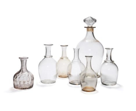 A Large French clear glass storage decanter and facetted stopper, late 19th century, 55cm high, and six various French clear 