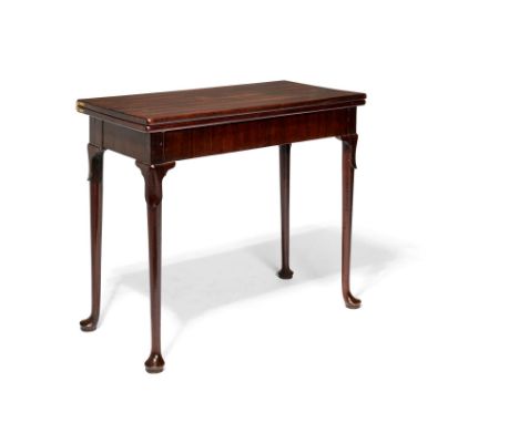 A George II mahogany concertina action folding card table, circa 1750, the hinged top enclosing a baize playing surface, 73cm