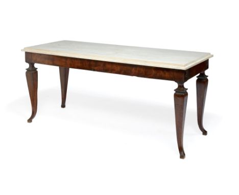 An Italian walnut console table, late 18th century, possibly Tuscan, the rectangular white marble top with stepped moulded ed