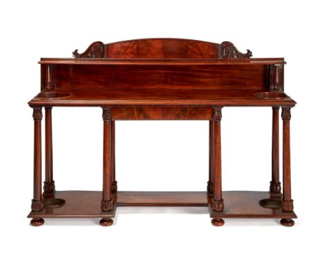 A William IV mahogany hall stand or console table, circa 1835, in the manner of Gillows, the shelved superstructure above the