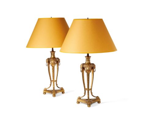 A pair of Regency brass table lamps attributed to Smethurst and Paul, circa 1820 and later adapted from for electricity, of A