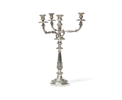 A large Sheffield plate three light candelabra, early 19th century , 70cm high