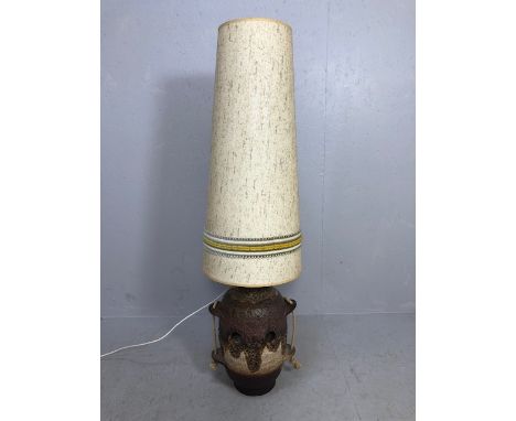 Mid Century West German style lava glaze floor standing  lamp base with rope embellishment and tall shade approximately  31cm