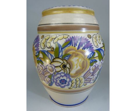 1920's Poole pottery floral Art Deco vase of large form, in the EW pattern, and Shape no 429, approx 26cm in height