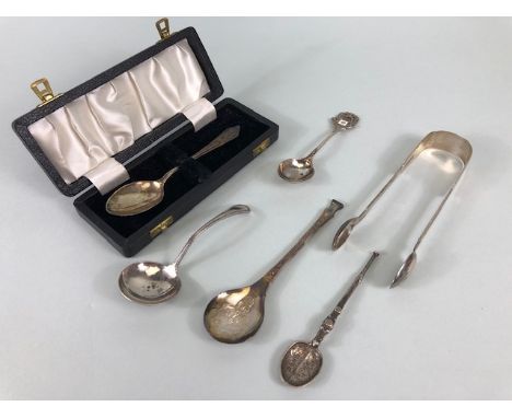 Good collection of Silver flatware to include spoons and a pair of sugar nips various ages and makers (total weight approx 15