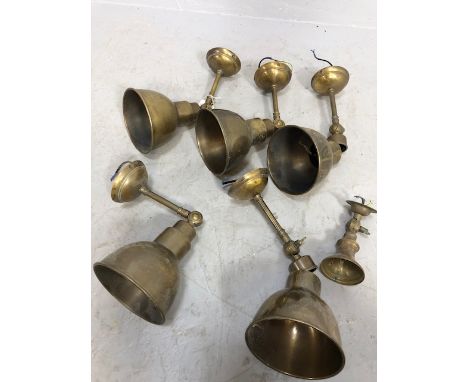 Vintage Lighting, five matching brass adjustable hooded lamps for wall or ceiling mounting (A/F)