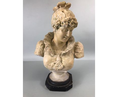 Italian 19th Century ceramic bust of a woman in classical dress signed  on reverse Marchetti approximately 47cm high